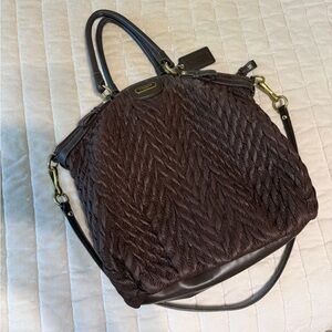 Coach Brown Quilted Shoulder Bag with Gold Hardware